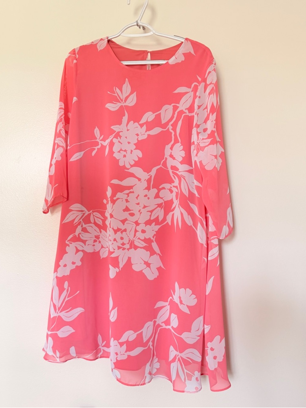 Coral Pink Floral Long Sleeve Shift Dress - Women